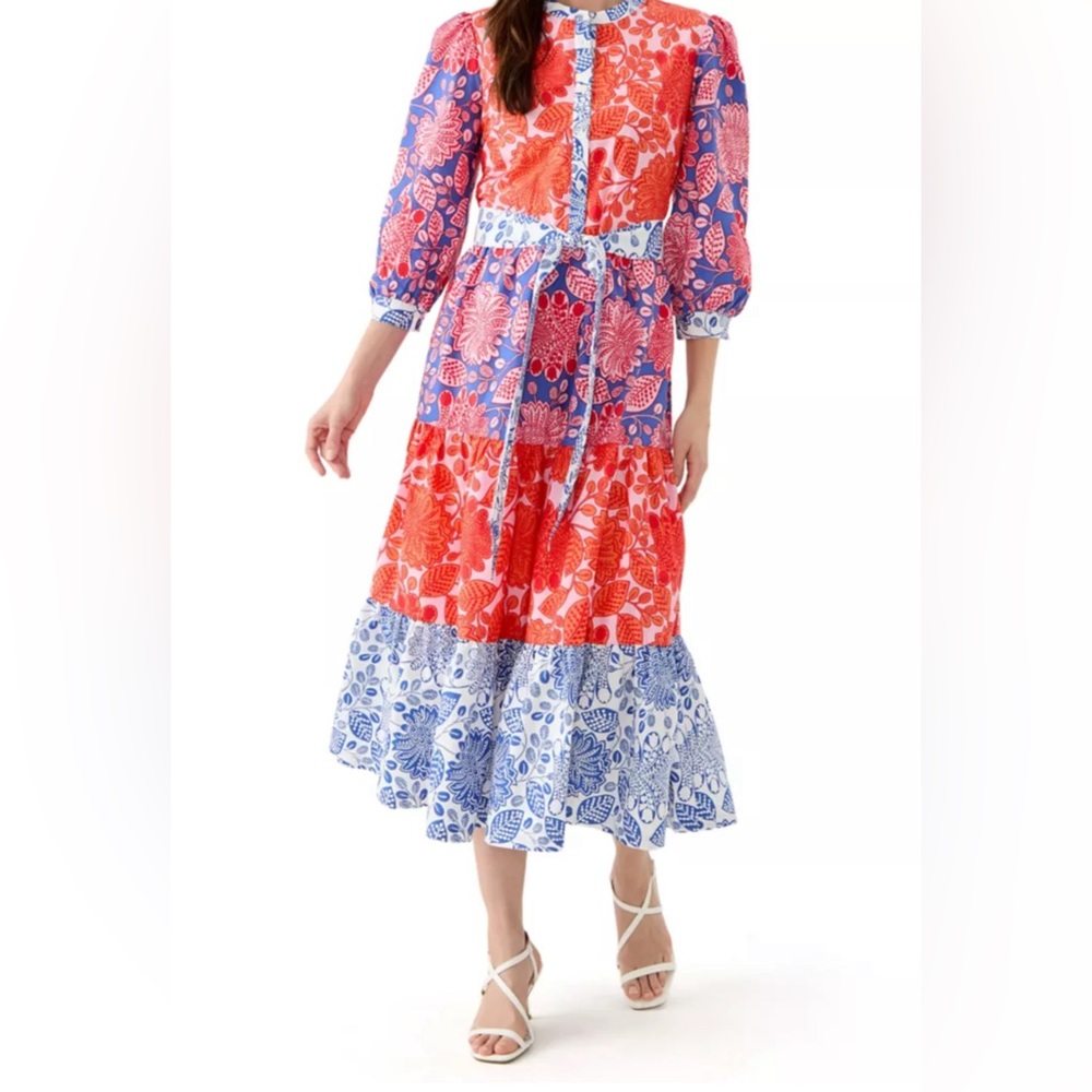 Philosophy Red and Blue Floral Long Sleeve Dress